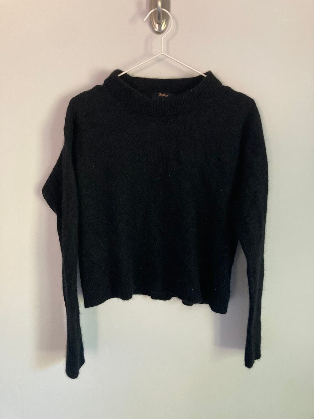 Quince Black Alpaca-Wool Crew Sweater Minimalist Classic Fall Winter Essential